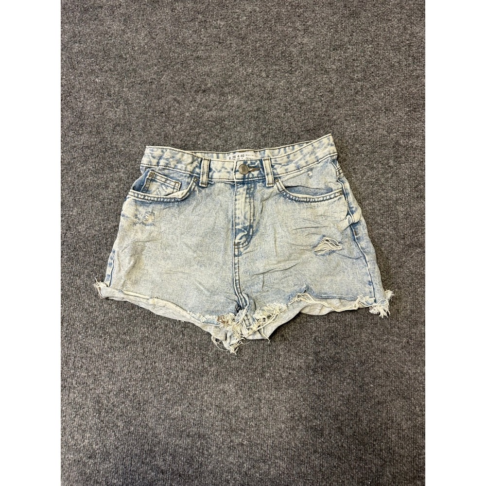 Primark Shorts Womens Size 4 Light Wash Distressed Denim High Waisted Frayed Hem